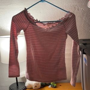 off the shoulder ruffed shirt